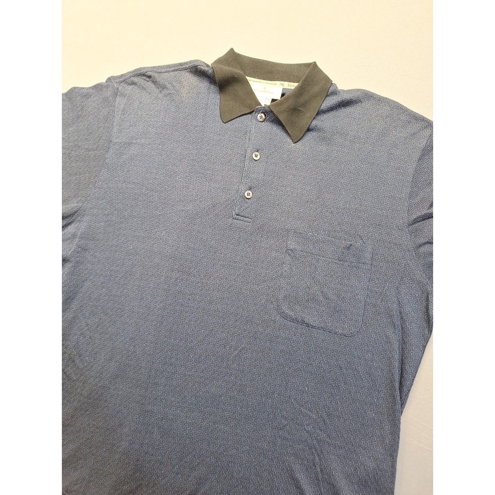 Ermenegildo Zegna Polo Shirt Mens XL Blue Cotton Tencel Blend Stretch Made Italy